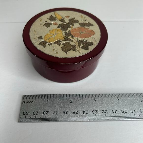 Avon Vintage Imari Treasure Cache Trinket Box VINTAGE 1986 Burgundy Floral Lid - Picture 9 of 9